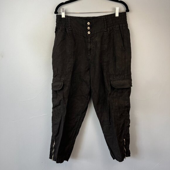 WRAP London Black Linen Cargo Trousers Size 10 Lagenlook Summer Vacation - Picture 3 of 11